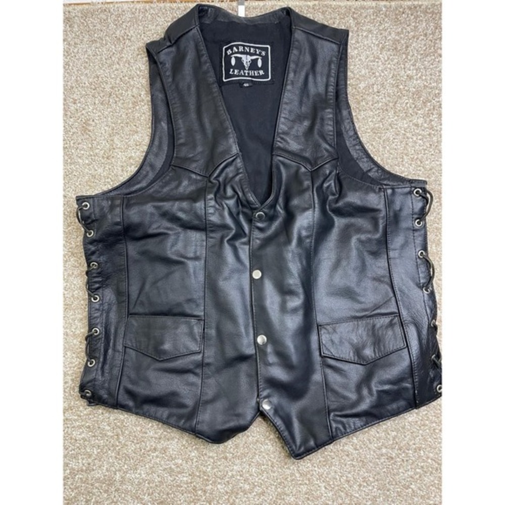 Barney's Leather Black Vest Jacket size‎ 46 Biker Motorcycle Bohemian Western